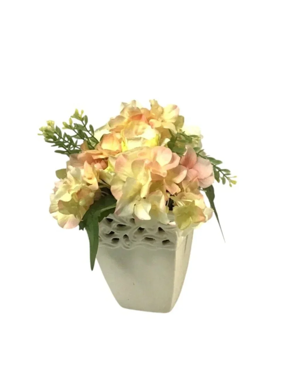 SET OF 2 ARTIFICIAL FLORAL ARRANGEMENT WITH CREAM FLOWERPOT